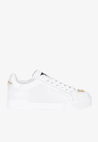 Dolce & Gabbana Portofino Low-top Sneakers In Calf Leather In White