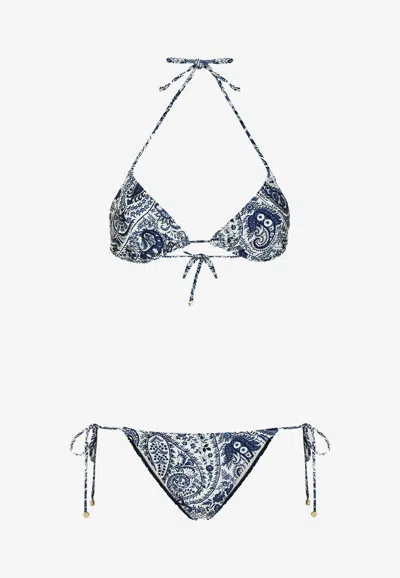 Etro Liquid Paisley Fringed Mini Shorts In Navy