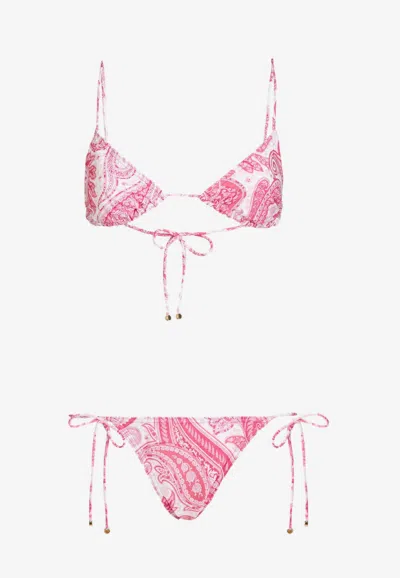 Etro Liquid Paisley Beach Bikini In Pink