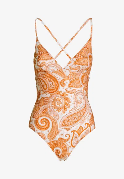 Etro Liquid Paisely Beach One-piece Swimsuit In Orange