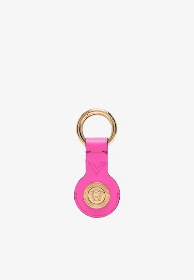 Versace Medusa Leather Key Chain In Pink