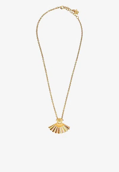 Versace The Fan Medusa Necklace With Swarovski Crystals In Gold