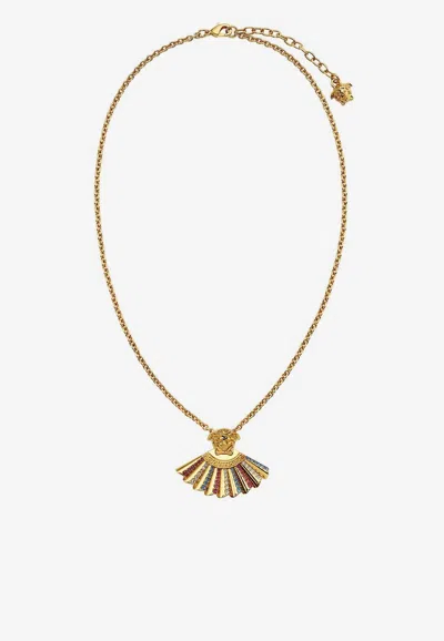 Versace The Fan Medusa Necklace With Swarovski Crystals In Gold