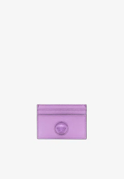 Versace La Medusa Leather Cardholder In Lavender