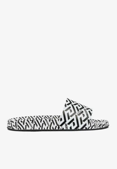 Versace La Greca Print Slides, Male, Print, 47 In Monochrome