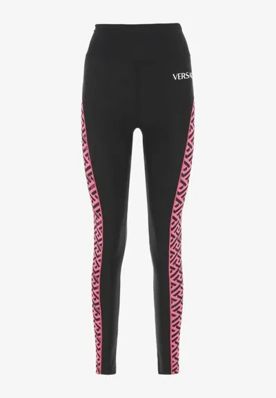 Versace Printed Perforated Stretch Leggings In Black