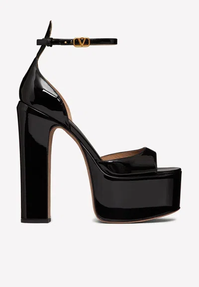 Valentino Tan-go 155 Platform Sandals In Patent Leather In Black