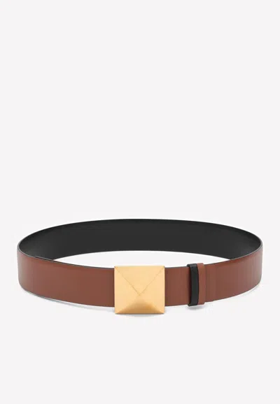 Shop Valentino One Stud Reversible Leather Belt In Brown