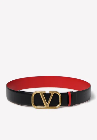 Valentino Signature Vlogo Reversible Slim Belt In Black