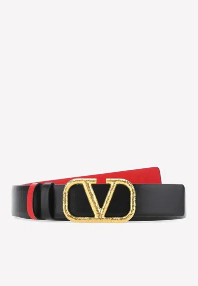 Valentino Garavani Reversible Vlogo Signature Belt In Glossy Calfskin 40 Mm Woman Black/pure Red 065 In Black