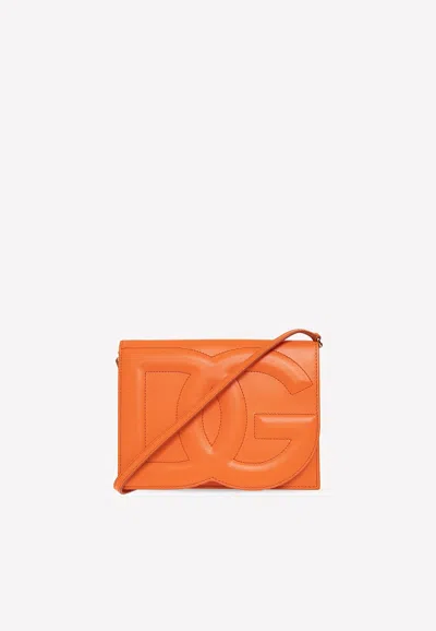 Dolce & Gabbana Logo Embossed Crossbody Bag In Calf Leather In Orange