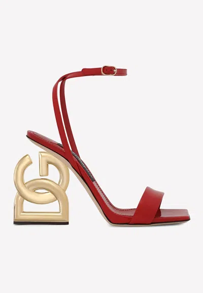 Dolce & Gabbana 105mm Patent Iconic Dg Heel Sandals In Red