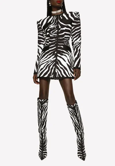 Dolce & Gabbana Zebra-print Strong Shoulder Brocade Jacket In Monochrome