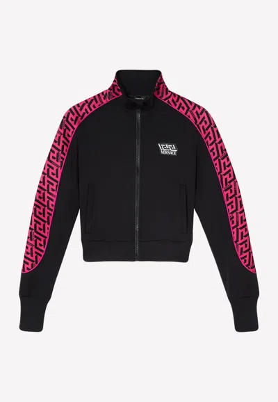 Versace Signature Greca Print Sports Jacket In Black
