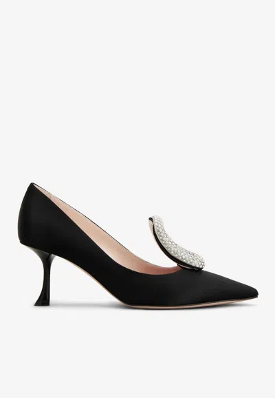 Roger Vivier Viv' Choc Strass Embellished Satin Pumps In Black