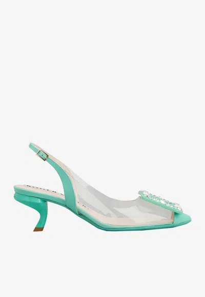 Roger Vivier Virgule Strass Buckle Slingback Pumps In Pvc In Green