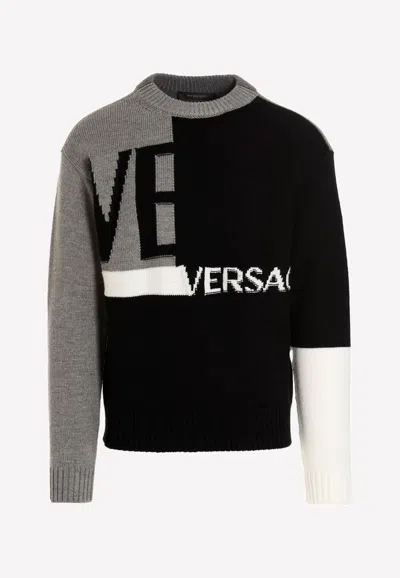 Versace Logo Colorblock Sweater In Multicolor