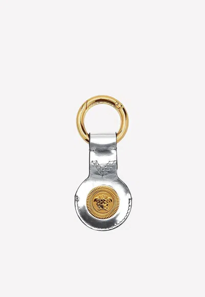 Versace Medusa Leather Keychain In Silver