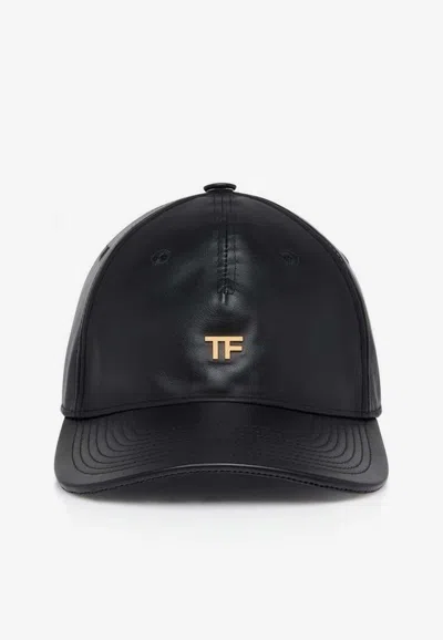 Shop Tom Ford Leather Tf Baseball Cap In Black