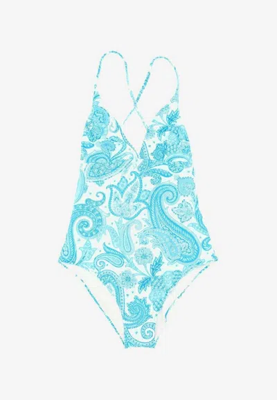 Etro Paisley Print One-piece Swimsuit In Blue