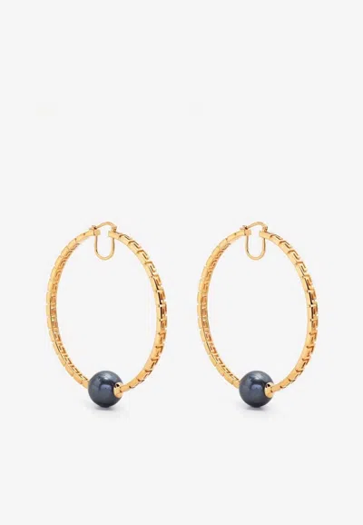 Versace Women's Greca Goldtone & Faux-pearl Hoop Earrings In Gold