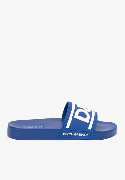 Dolce & Gabbana Logo-print Detail Pool Slides In Blue