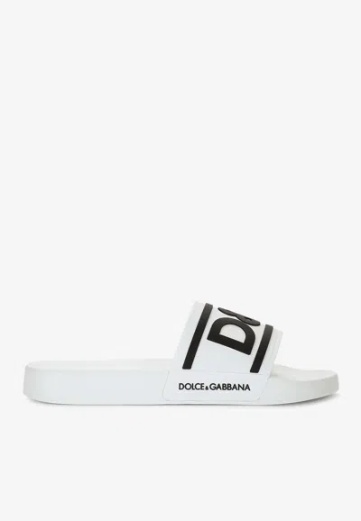 Dolce & Gabbana Contrasting Dg Logo Rubber Slides In White