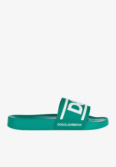 Dolce & Gabbana Portofino Drip Pool Slide Sandals In Green