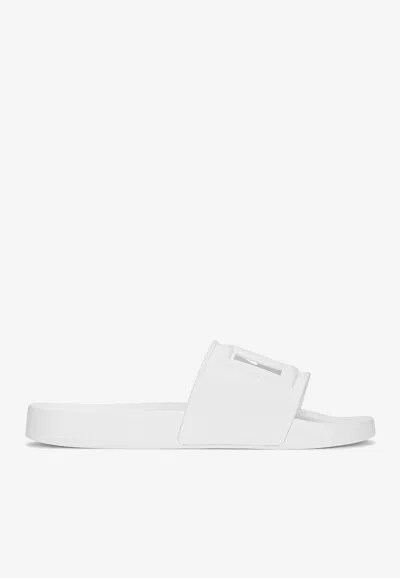 Dolce & Gabbana White Sandals With Tonal Logo Lettering On The Rear And Open Toe In Rubber Man In White