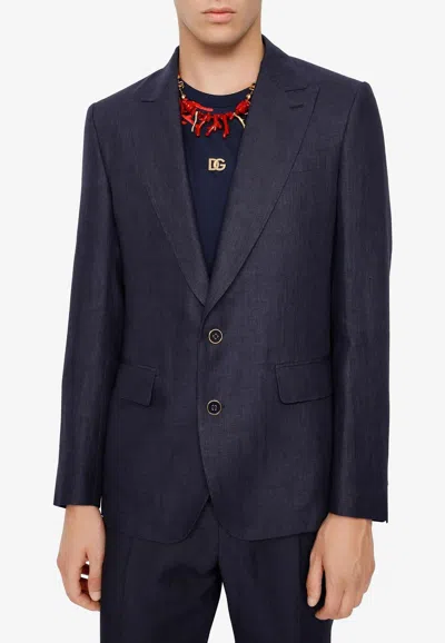 Dolce & Gabbana Single-breasted Linen Sicilia-fit Jacket In Navy