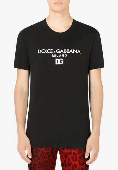 Dolce & Gabbana Jersey Round-neck T-shirt With Dg Milano Embroidery In Black