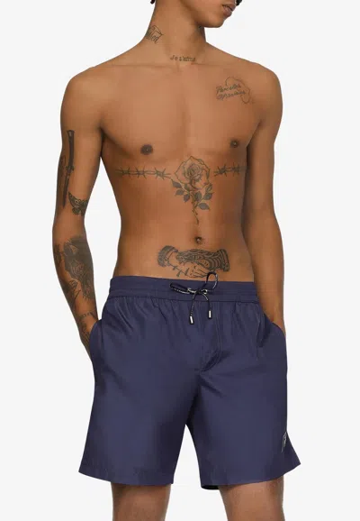 Dolce & Gabbana Men's Navy Brand-plaque Regular-fit Swim Shorts In Blue