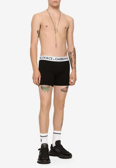 Dolce & Gabbana Cotton Blend Logo Waistband Boxer Briefs In Black