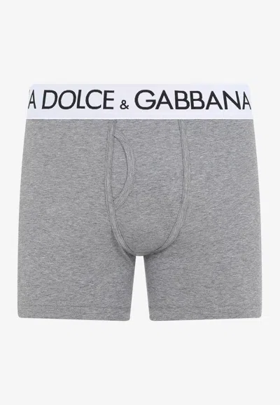Dolce & Gabbana Long-leg Two-way Stretch Cotton Boxers In Gray