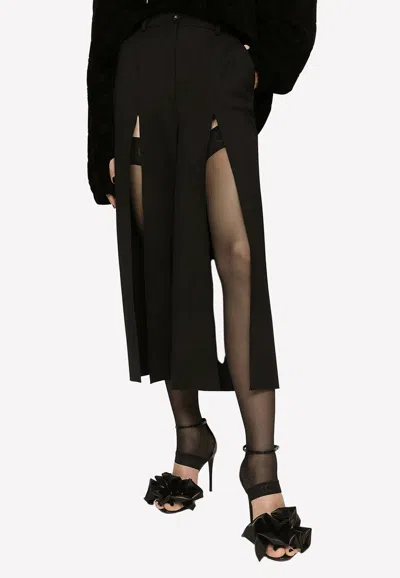 Dolce & Gabbana Gabardine Front-slit Trousers In Black