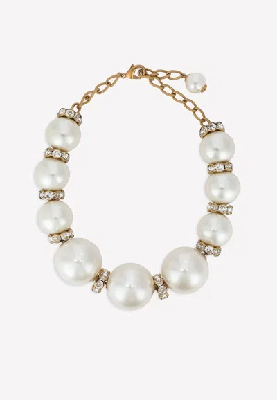 Dolce & Gabbana Pearl Embellished Necklace In Gold