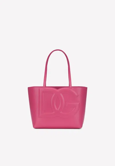 Dolce & Gabbana Small Dg Embossed Tote Bag In Calf Leather In Pink