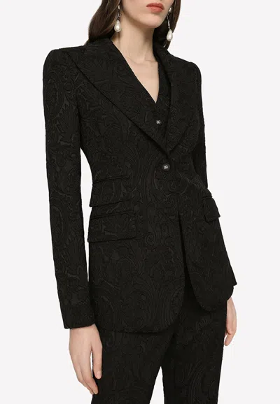 Dolce & Gabbana Ornamental Jacquard Single-breasted Blazer In Black