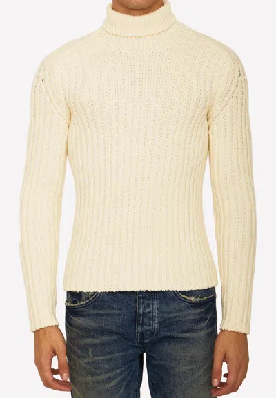 Ten C Slim Fit Wool Turtleneck Sweater In White