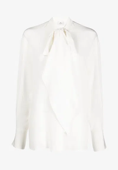 Etro Sardegna Tie-neck Pleated Silk Blouse In White