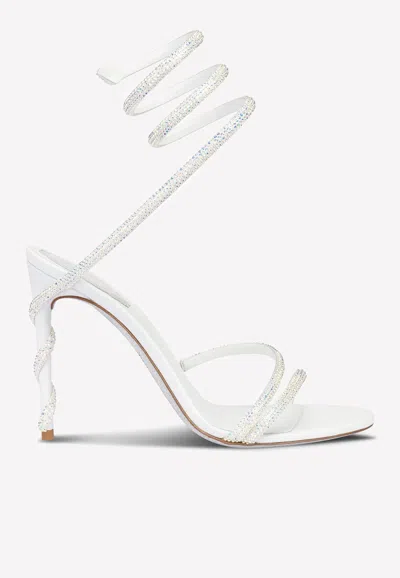 René Caovilla Crystal-embellished Wraparound 120mm Sandals In Ivory