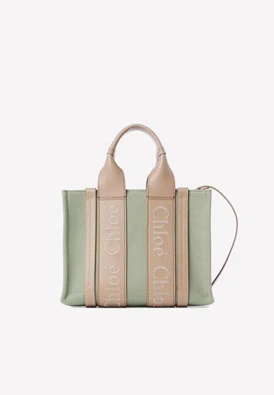 Chloé Small Woody Tote Bag In Green