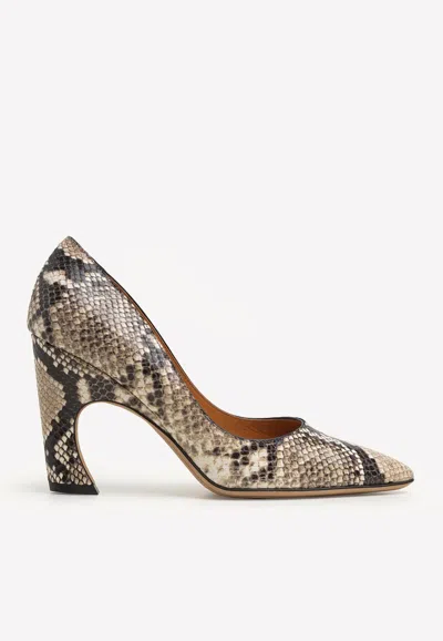 Shop Chloé Oli 90 Python-effect Leather Pumps In Gray