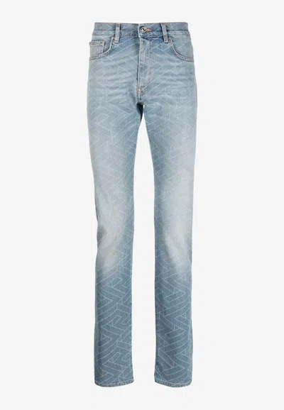 Versace Blue 'la Greca' Jeans In Denim