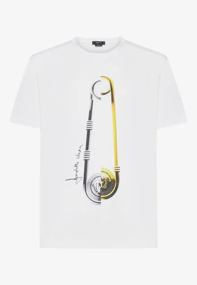 Versace Biggie Coin Safety Pin Cotton Graphic Tee In White