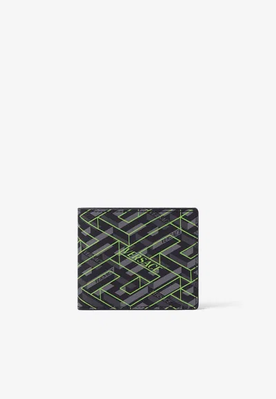 Versace La Greca Signature Bi-fold Wallet In Gray