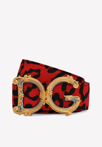 Dolce & Gabbana Leopard Print Baroque Dg Logo Belt In Red