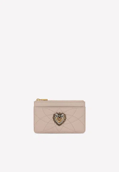 Dolce & Gabbana Medium Devotion Cardholder In Quilted Nappa Leather In Pink