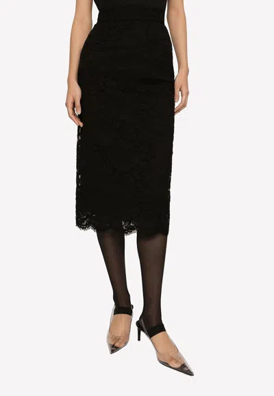 Dolce & Gabbana Lace Scalloped-hem Midi Skirt In Black