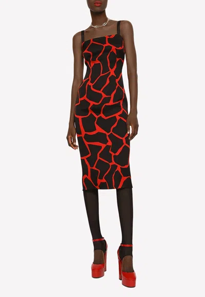 Dolce & Gabbana Silk Printed Midi Dress In Black
